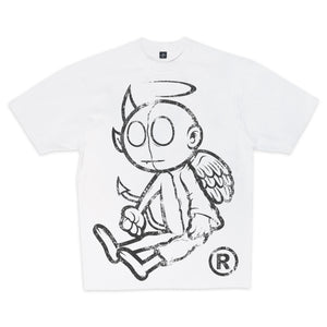 DEVIL/ANGEL OVERSIZED PRINT LOGO TEE (WHITE)